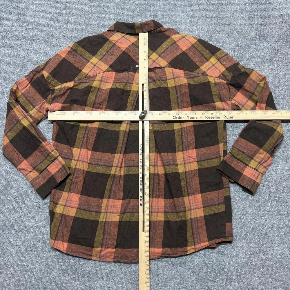 PrAna Shirt Womens Medium Brown Plaid Flannel Long Sleeve Popover Casual - Picture 5 of 7